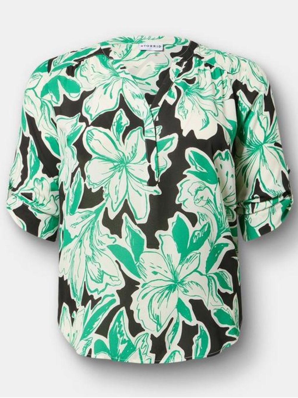Torrid Harper Georgette Floral 3/4 Sleeve Blouse Size 00/10/M Green Black NWT